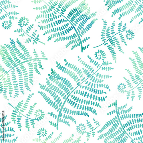 Foto-Schiebegardine Komplettsystem - Vector seamless pattern with  watercolor silhouettes of fern on a white background (von maritime_m)