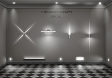 Set Of Different Modern Lamps With Transparent Shoulders And Shadows. Vector Graphics
