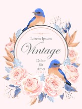 Card With Roses And Bird