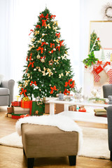 Wall Mural - Interior of beautiful living room decorated for Christmas