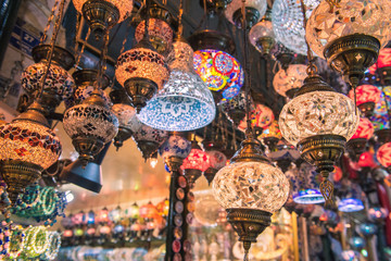 Vintage Turkish Lamps in Grand Bazaar Istanbul, Turkey