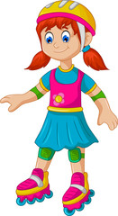 funny girl cartoon plying roller skates
