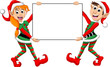 two Christmas elf holding blank sign