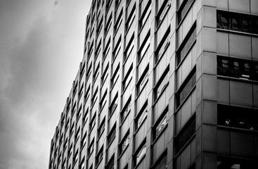 windows of business building with B&W color