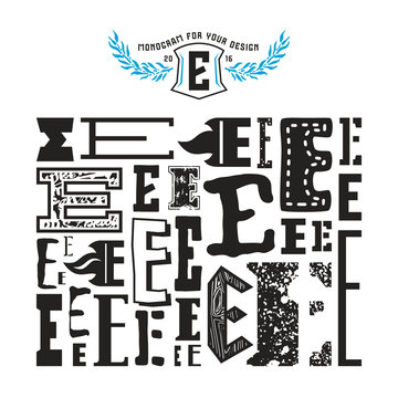 Stock vector set of monograms and initial letter E