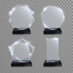 glass trophy award. vector crystal 3d transparent