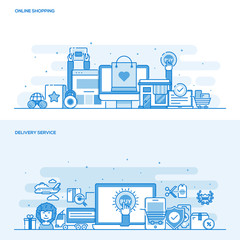 Poster - flat line color concept- online shopping and delivery service