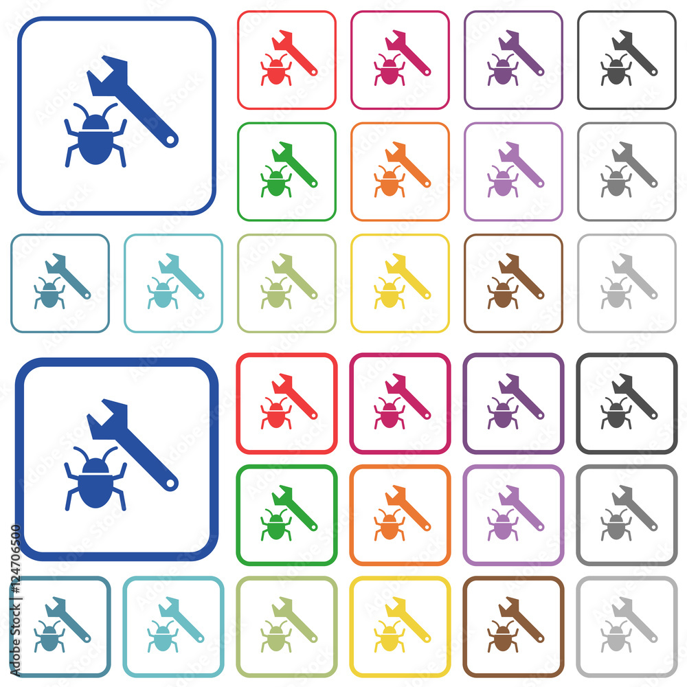 Bug fixing color outlined flat icons Stock Vector | Adobe Stock