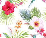 Fototapeta Łazienka - Watercolor tropical floral pattern
