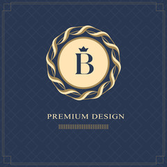 Emblem of the weaving circle. Monogram design elements, graceful template. Simple logo design Letter B for Royalty, business card, Boutique, Hotel, Heraldic, Web design, Jewelry. Vector illustration