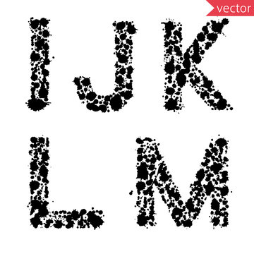 decorative letters I, J, K, L, M made from colorful drops and blots