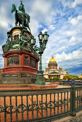 Saint Isaac's Cathedral and the Monument to Emperor Nicholas I, St. Petersburg, Russia.