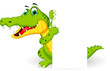 funny crocodile cartoon posing with blank sign