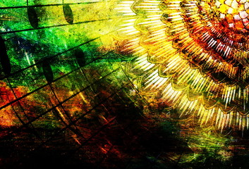 Poster - detail of solar mandala amids music notes in space symboliting music inspiration.