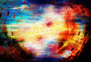 Aufkleber - beautiful colorful collage with music motive on abstract background.
