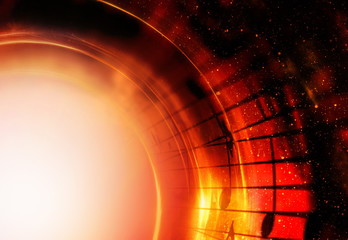 Poster - music notes in space with stars. abstract color background. Music concept. Copy space.