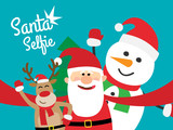 Fototapeta Natura - santa claus taking selfie with christmas deer and snowman