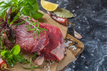 Wall Mural - Raw beef meat with herbs and spices