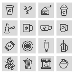 Wall Mural - Vector black line coffee icons set