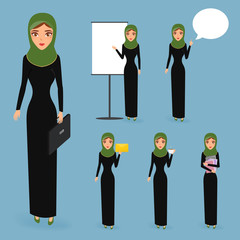 Wall Mural - Set of business arab woman character with job. people character.