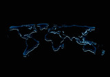 Fototapeta Mapy - World map blue glow on black background
