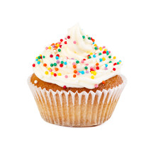 Cupcake With Cream, Decorated Colorful Candy Sprinkles