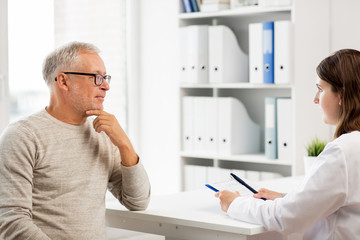 Poster - senior man and doctor meeting at hospital