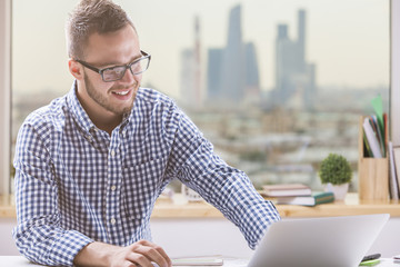 Sticker - Caucasian man using laptop