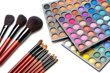 Canvas Print - Professional makeup brushes and eyeshadow palette