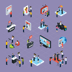 Sticker - Reporters Isometric Icons Set