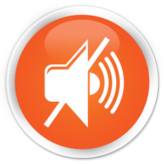 Mute volume icon orange glossy round button