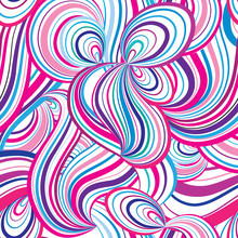 Abstract Wave Line And Loops Seamless Pattern. Swirl Wavy Ornament Chaotic Motion 
