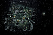 Computer motherboard abstract background in green color and light effect