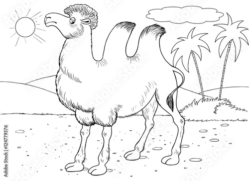 Download At the zoo. A cute camel in the desert. Illustration for children. Coloring book. Coloring page ...