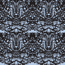 Abstract Black Lace, Blue Moire Vector Pattern.