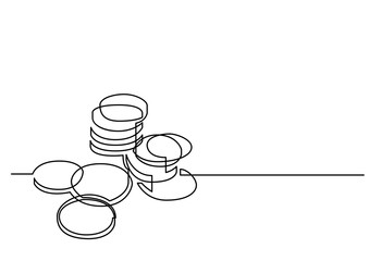Wall Mural - continuous line drawing of money coins