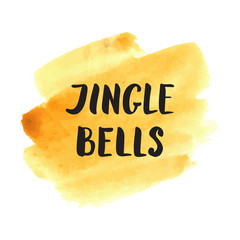 Jingle Bells modern lettering on watercolor golden splash backgr