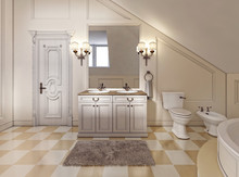 Beautiful And Bright Bathroom In Provence Style With Beige Furni