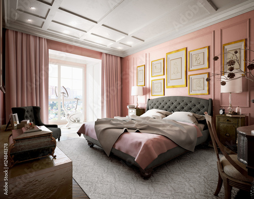 Master Bedroom With Modern Design With Pink And Brown 3d