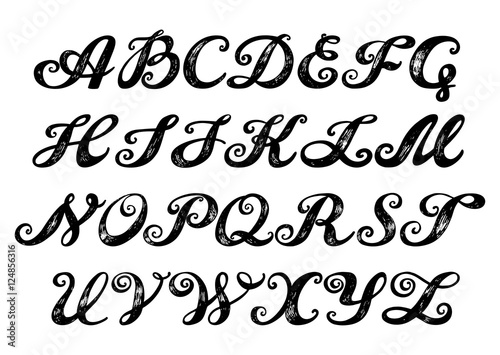 Calligraphy alphabet typeset lettering. Hand drawn ...