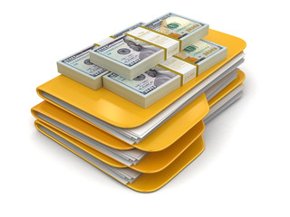 Poster - Folders and files with dollars. Image with clipping path