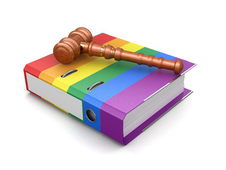 Poster - Color folder and wooden mallet. Image with clipping path