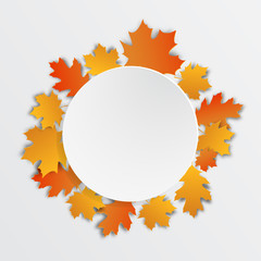 Wall Mural - Happy Thanksgiving label beautiful maple leaves.