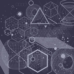 Wall Mural - Sacred geometry symbols and elements background. Cosmic, universe, bing bang, alchemy, religion, philosophy, astrology, science, physics, chemistry and spirituality themes.