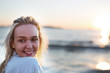 © Myvisuals - Beautiful girl portrait. Beach, sea coast, wind