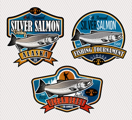 Wall Mural - Fishing Vector Logo. Salmon Fish icon.