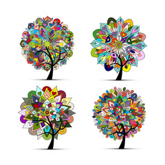 Wall Mural - Mandala tree set, floral sketch for your design