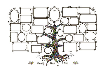 Wall Mural - Family tree template with picture frames