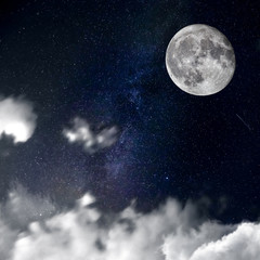 Wall Mural - night sky, clouds, moon and stars