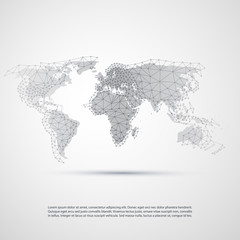 Poster - Cloud Computing and Networks, Technology Concept with World Map - Abstract Global Digital Network Connections, Creative Design Template with Wire Mesh